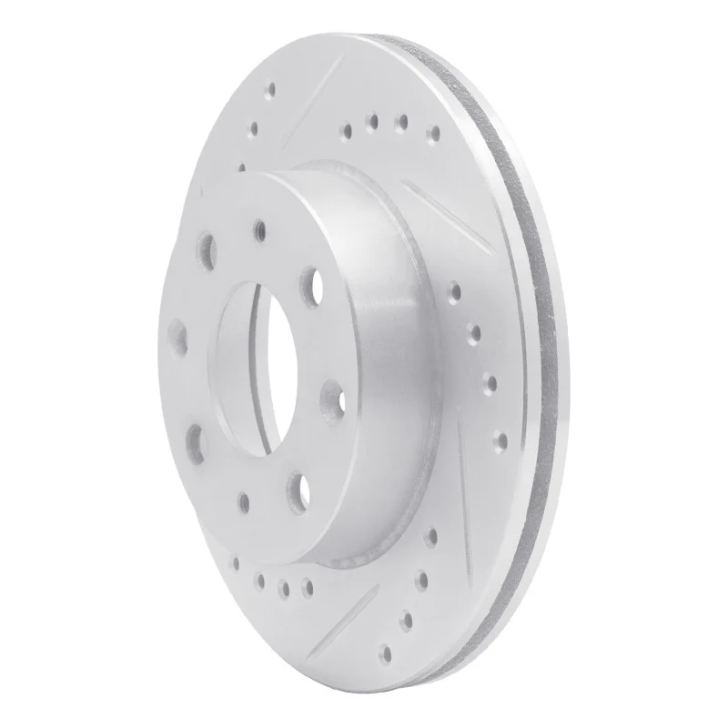 R1 82-83 Honda Accord Sedan Front Left Drilled & Slotted Silver Brake Rotor - Image 2
